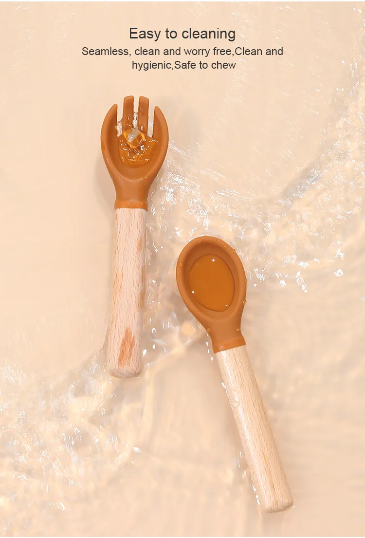 High Quality Infant Training Plate Bib Spoon Set Small Wooden Baby Fork