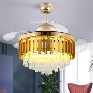 Zeal Lighting Nordic Gold Color Living Room Ceiling Remote Control Ceiling Crystal Fans with Lights