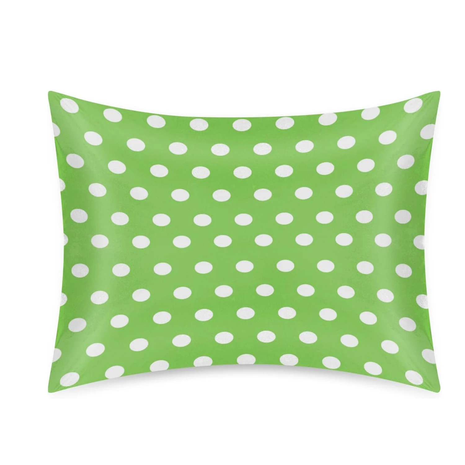 Wholesale Custom Logo Factory Price Satin Silk Pillowcase for Hair & Skin Pillow Cases Cushion Covers Bedding Green Polka Dots