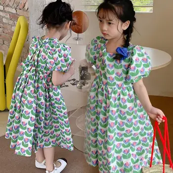 Children's flower dress summer girls' backless bow skirt children shirt 3-8 Children's clothing