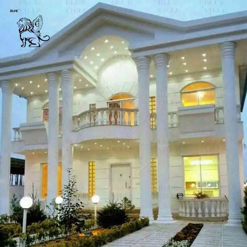 BLVE Luxury Villa Project 3D Design Round White Stone Roman Marble Corinthian Column Decorative Pillars for Sale