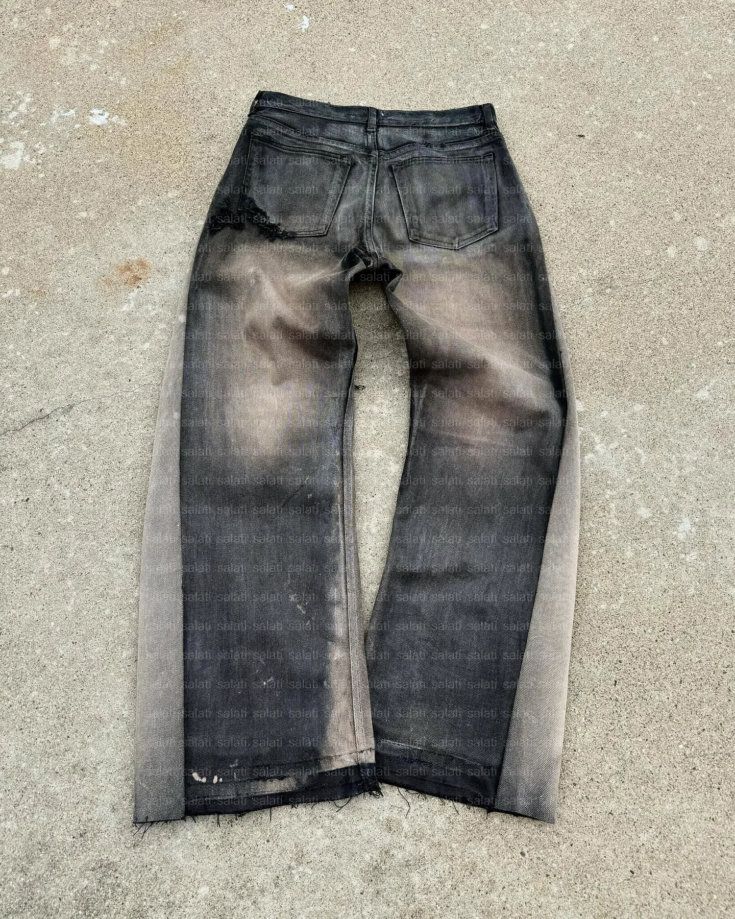 Salati Custom Trousers Manufacturer Designer Wax Patchwork Distressed Wash Vintage Wide Leg Ripped Denim Pants Flared Jeans Men gallery 2