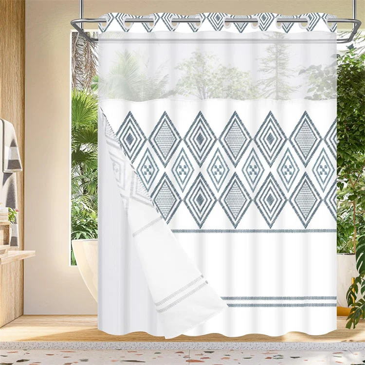 Boho Hookless Shower Curtain With Snap in Liner Bohemian Morden Hotel See Through Shower Curtains for Bathroom