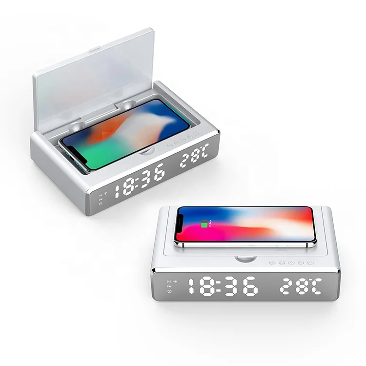 Дезинфекционный бокс с беспроводным зарядным устройством и светодиодным будильником Лидер продаж 2020 УФ стерилизатор дезинфицирующего средства для