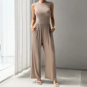 Trending Products 2026 New Arrivals Elegant Sleeveless Rompers Women's Jumpsuits Playsuits Chic Wide Leg Jumpsuit