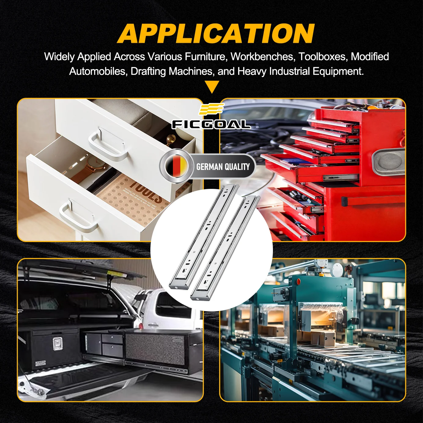 FICGOAL Customizable Cold Rolled Steel 3-Fold Soft Close Slide 45mm Drawer Slide for Industrial Suppliers Kitchen Drawer Rail