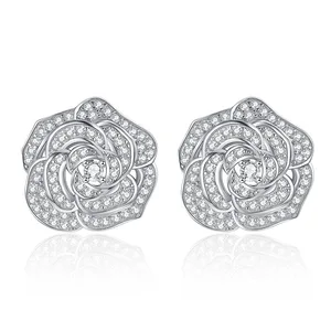 Light Luxury Senior Sense Earrings Small Fragrant Style Camelia Earrings Ins Delicate Temperament Rose Earrings