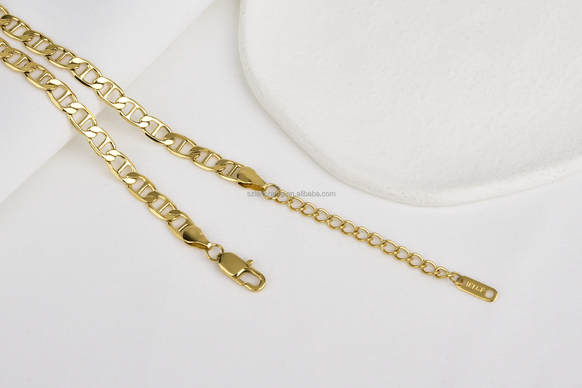 Non Tarnish Mariner Chain Stud Link Chain Cable Ankle Bracelet 18k Gold Plated Stainless Steel