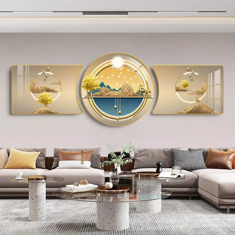Modern Simple Living Room Decorative Triptych Crystal Porcelain Diamond Painting Sofa Background Wall Hanging Mural Wall Art