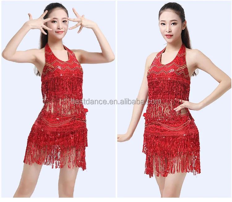 Belly Dance Costume Bra Top + Hip Scarf Set And Dress Sequined Latin