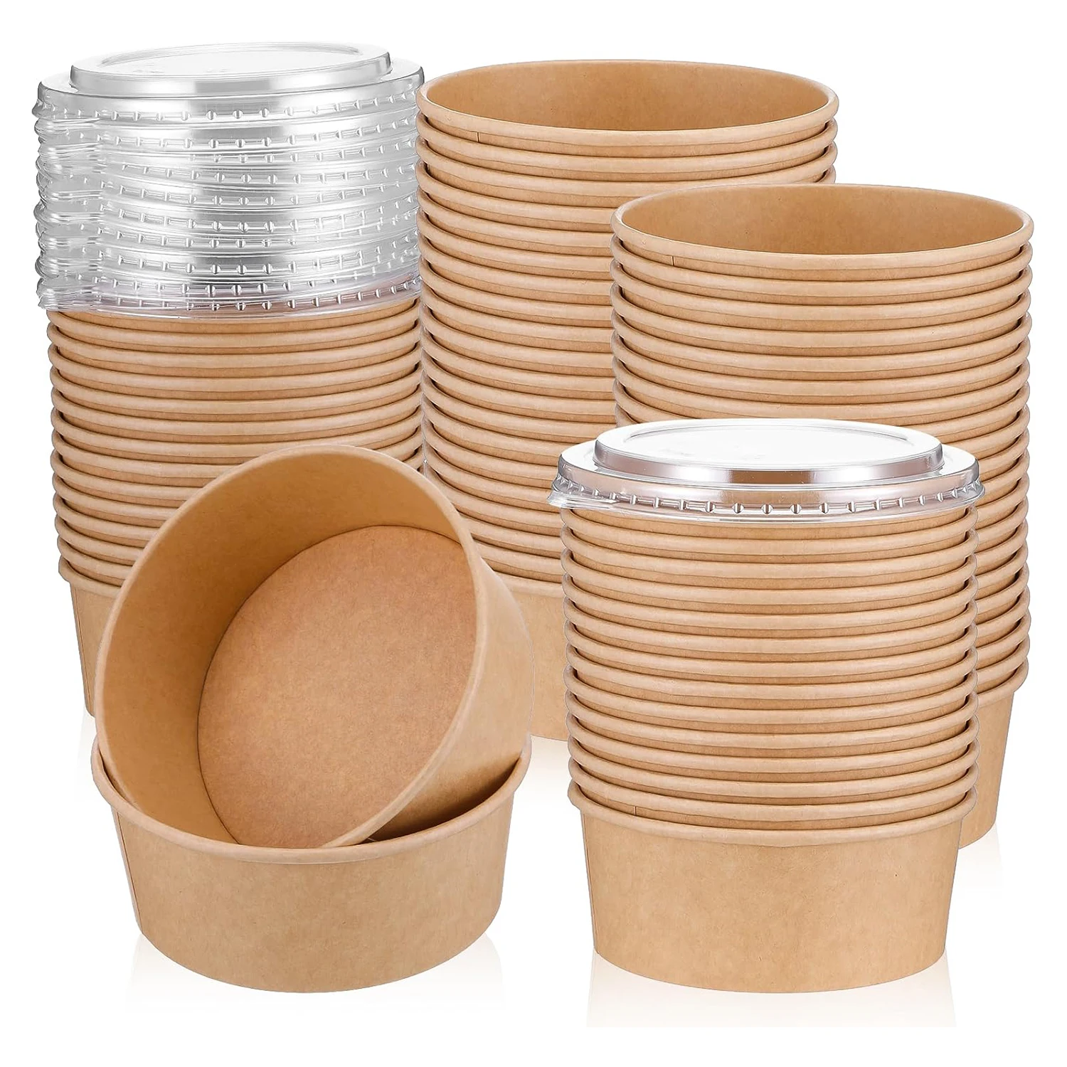 Microwave Safe Soup Bowl 12oz 16oz Kraft Paper Disposable Takeaway Food Container With Lid Biodegradable Eco-Friendly Packaging