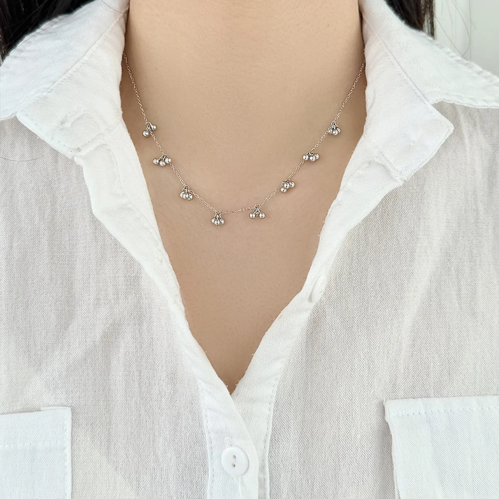 KAKODIY's uniquely designed beautifully designed 925 Sterling Silver chain multi-cluster bead pendant necklace, perfect everyday accessory for women detail 4