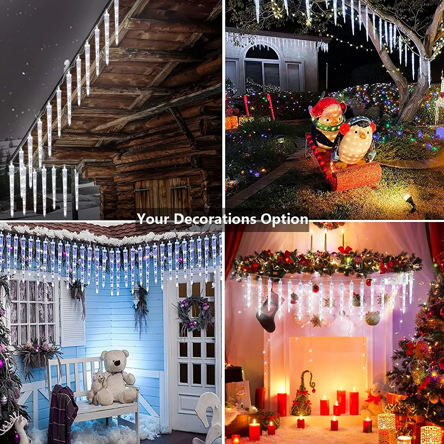 Christmas Holiday Battery Powered Crystal Led Icicle String Lights With
