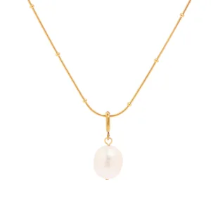 MW 2026 Trendy 18K Gold Plated Stainless Steel Necklace Dainty Pearl Beaded Chain for Women Waterproof Jewelry for Parties