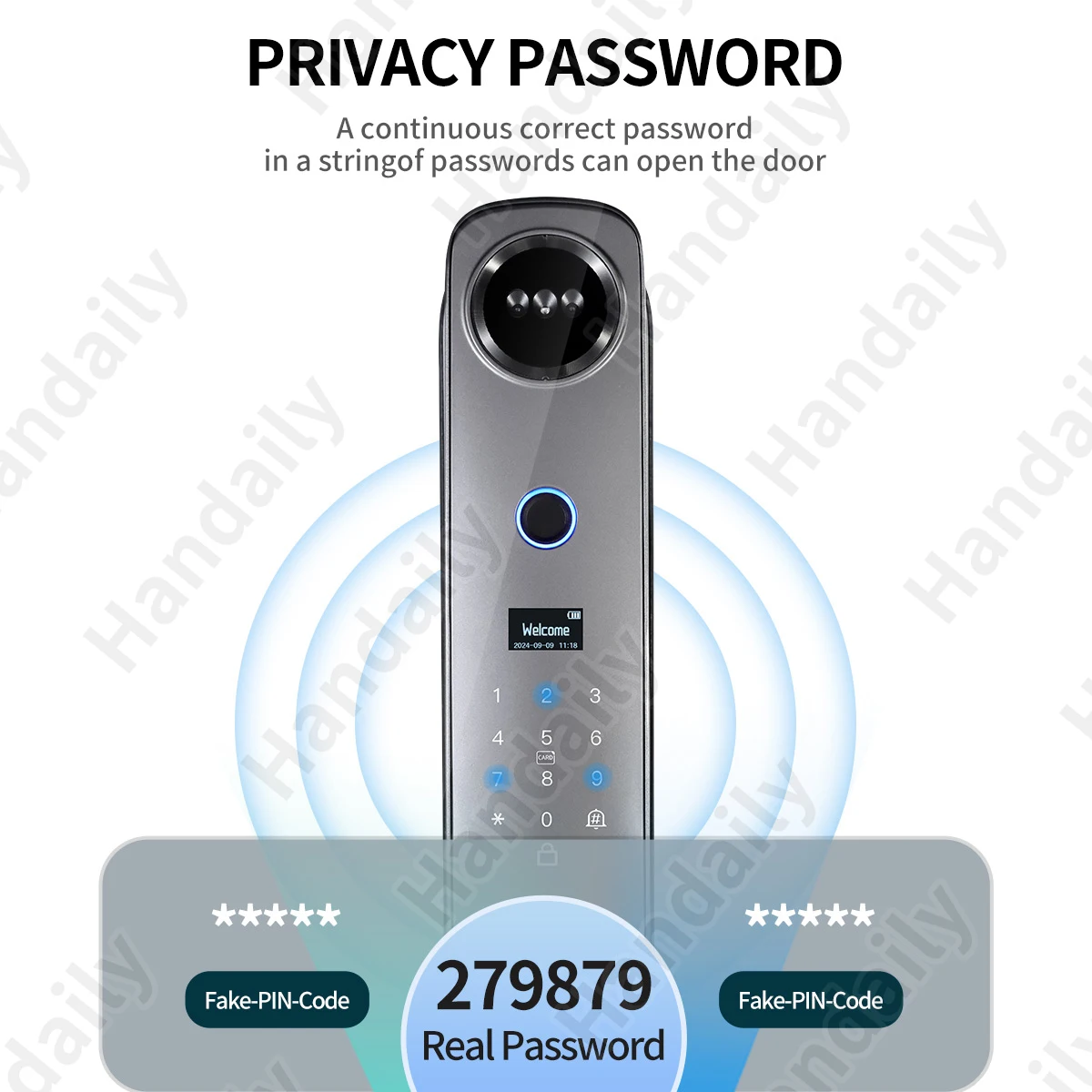 HanDaily Logo Custom Video Talking Smart Lock with Privacy Password Face Recognition Tuya Wifi Digital Locks H8
