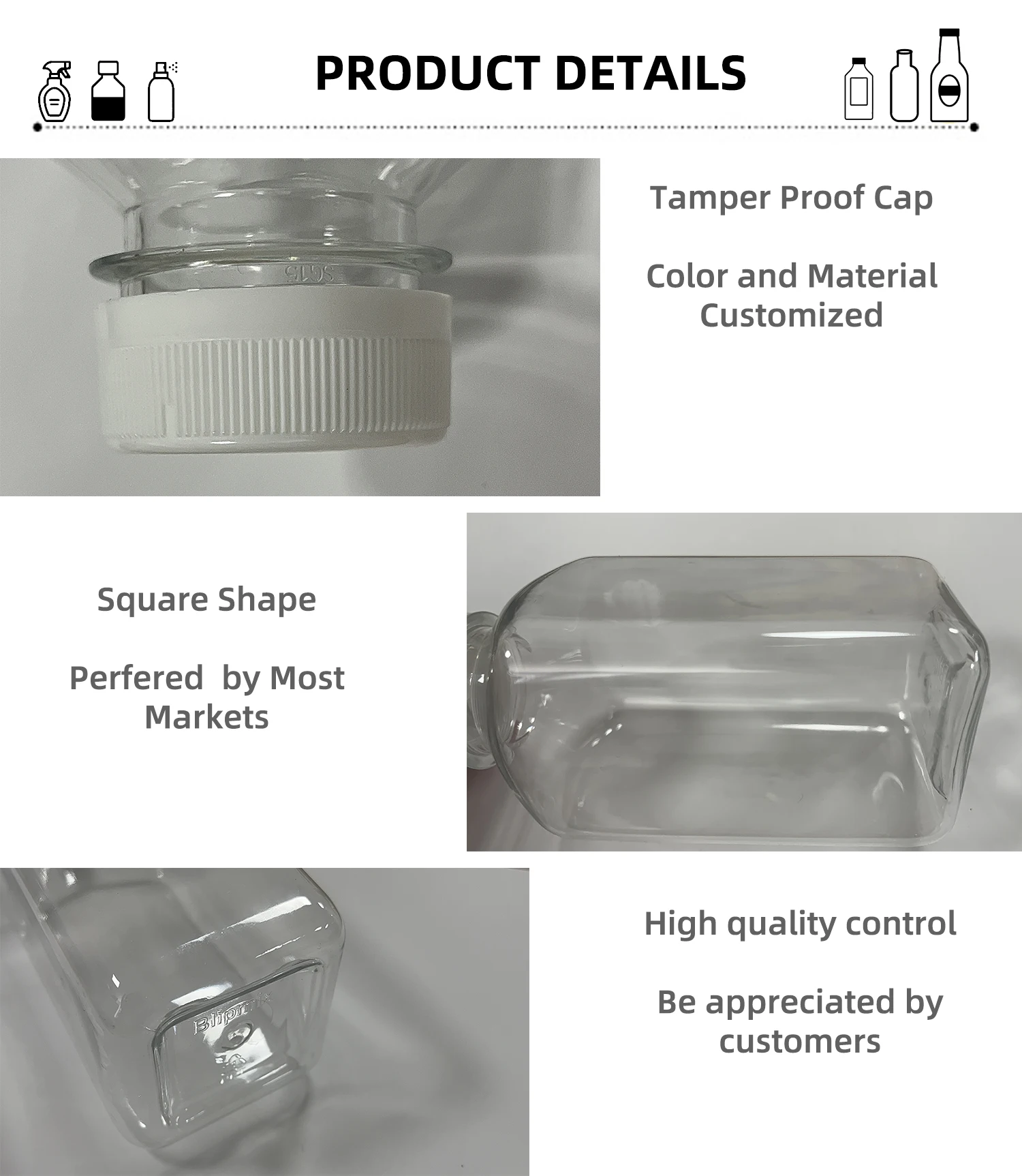 250ml 350ml 400ml Pet Juice Bottle Customized Square Shape Transparent