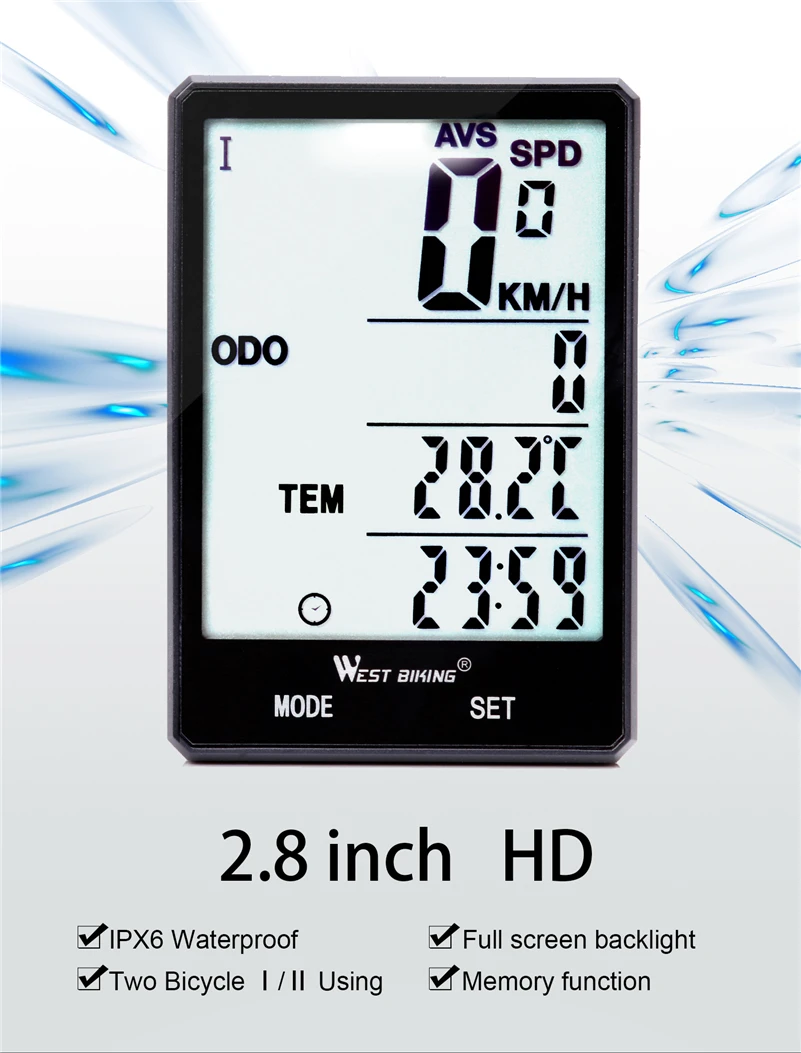 WEST BIKING Waterproof Mount 20 Function Speedometer Exercise Cycling Computer GPS Road Bike Digital Wireless Bicycle Computer