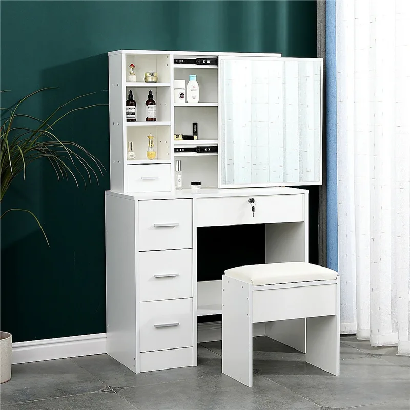 Modern Wooden Dressing Table With Sliding Mirror Drawer Storage Makeup Desk Unit Buy Storage