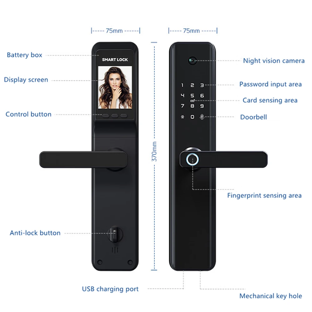 Elock ES237F Smart Home Tuya Wifi 5050 6068 Mortise Electric Touch Screen Security Fingerprint Rfid Card Smart Lock