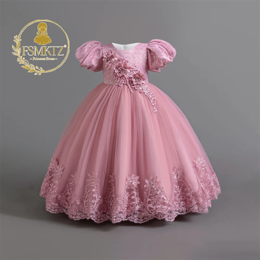 green emerald velvet dress Floral Luxury Long Girl Dress for Princess Birthday Pageant J292A – Jill  Wish main image 1