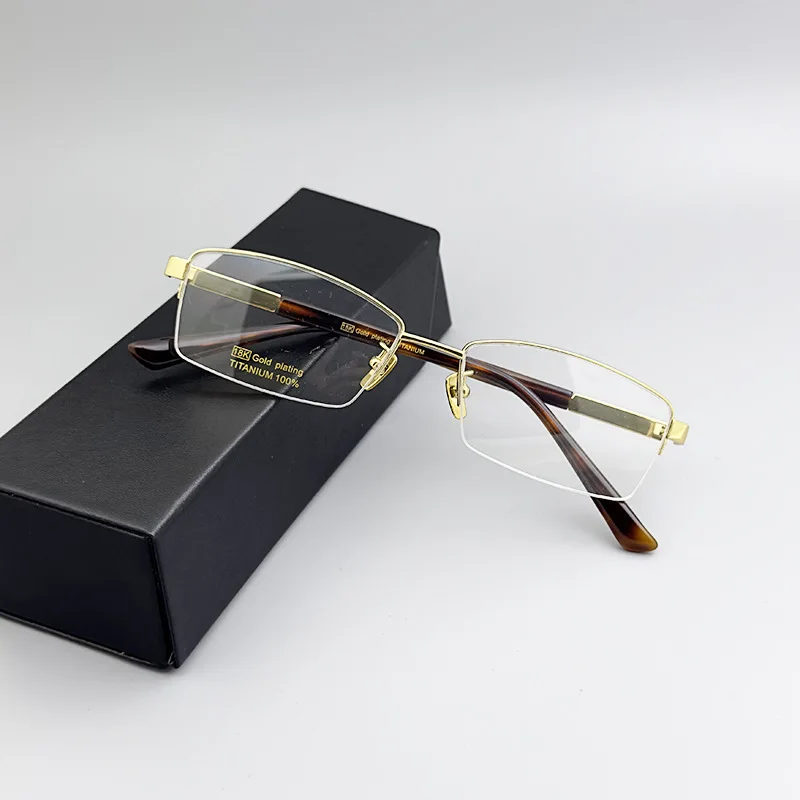 Unisex Titanium Half Frame 18K Gold Plated Optical Glasses Solid Pattern Computer Style Reading Eyewear Luxury Spectacle Frame