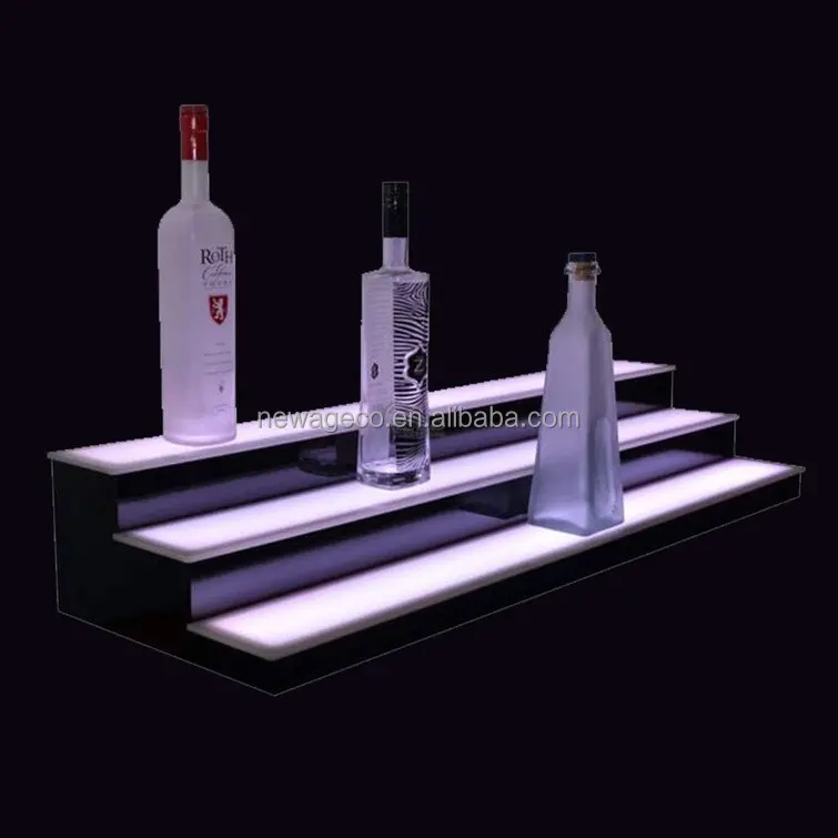 Floor Acrylic Wine Bottle Rack LED Lighted Bar Shelves for Liquor ...