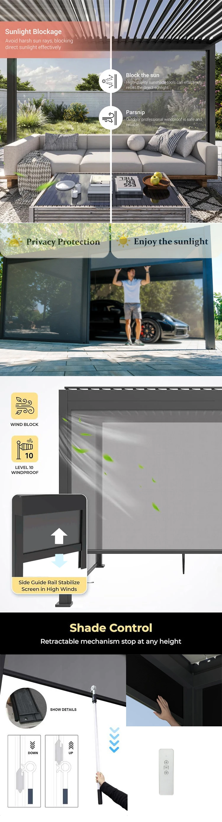 6m x 3m Gazebo with Retractable Louvre Roof – Custom Outdoor Pergola（7）