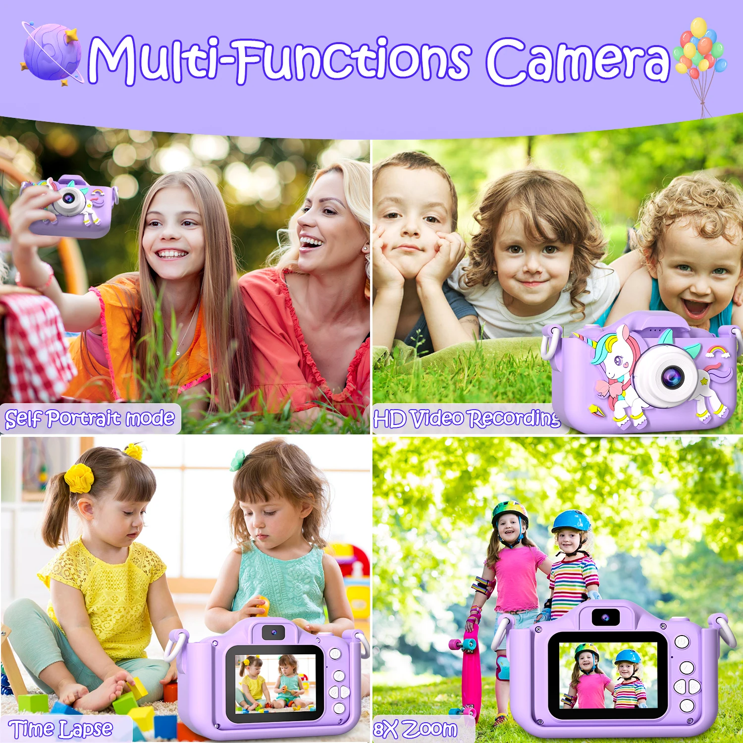 Cartoon Kids 2-Inch LCD Camera with 1080P Photo & Video MicroSD Built-In Games & MP3 for Ages 4-10