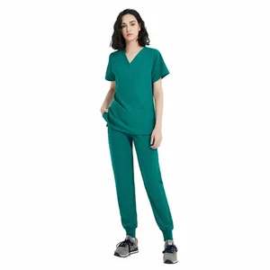 Custom Logo Women's Short Sleeve Nursing Scrubs V-Neck Nurse Uniforms Comfortable Rayon Spandex Print New Hospital Uniforms