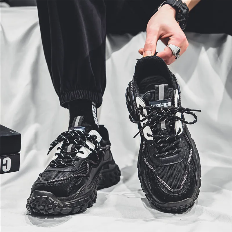Men's shoes winter breathable mesh surface all sports leisure running thick tire daddy men's shoes
