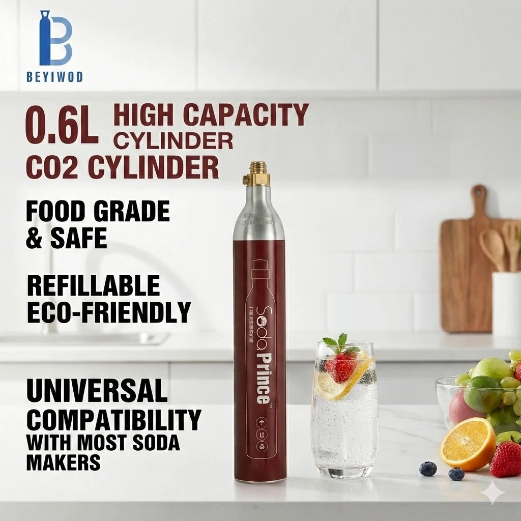 Aluminum CO2 Cylinder Refillable High Pressure 0.6L Food Grade TUV/ISO Certified Soda Water Maker Factory Price