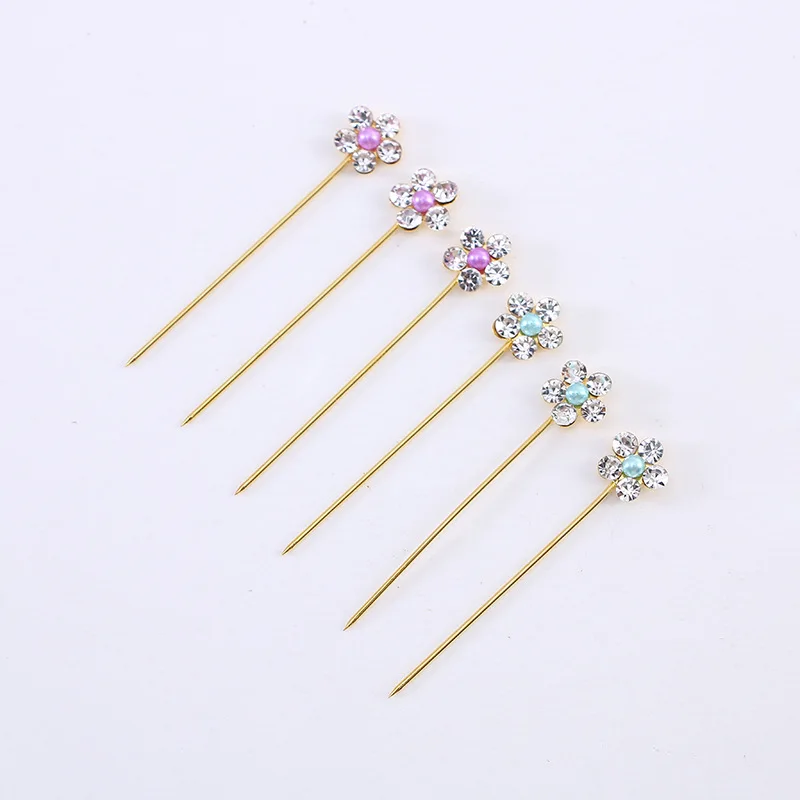 Fashion Glitter Women Hijab Pins Muslim Brooches Fashion Scarf Pin Crystal Rhinestone Wedding 7895