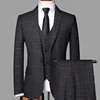 Black High Quality 3 Piece Groom Checked Suits