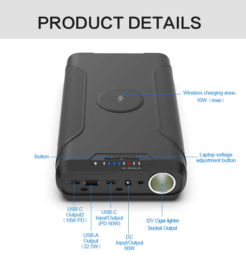 power bank with cigarette lighter socket New Trend 2022 Solar Pover Bank Fast Charging 12V With Cigarette Lighter  72000Mah Wireless Power Bank for Laptop Pc of 80000Amh