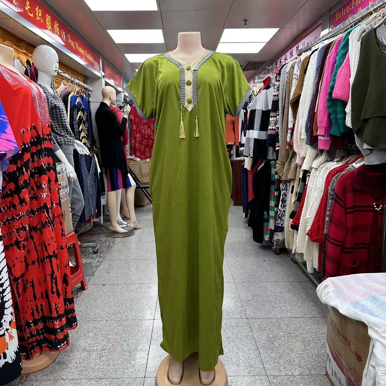 New African Fashion Loose Multi Color Gold Weaving Tassel Style Clean Color Simple Latest  Design Women Dress