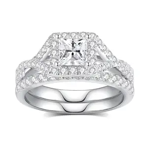 Rings Silver 925 Classic Setting Moissanite Ring Round Brilliant Perfectly Cut Fashion square  for Girl Women Princess