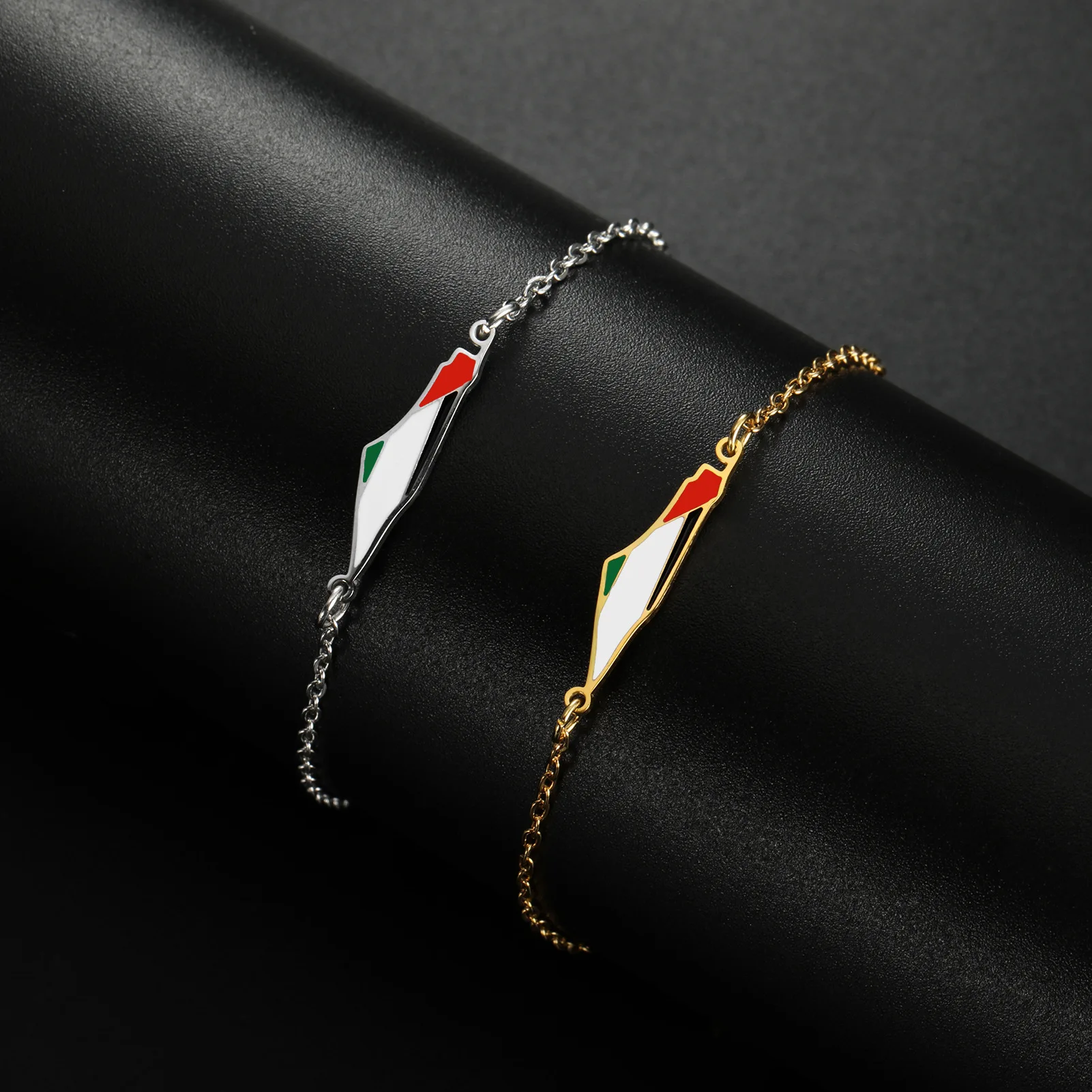 Set of 2 Palestine Map & Flag Bracelets - Gold Plated Stainless Steel main image 1