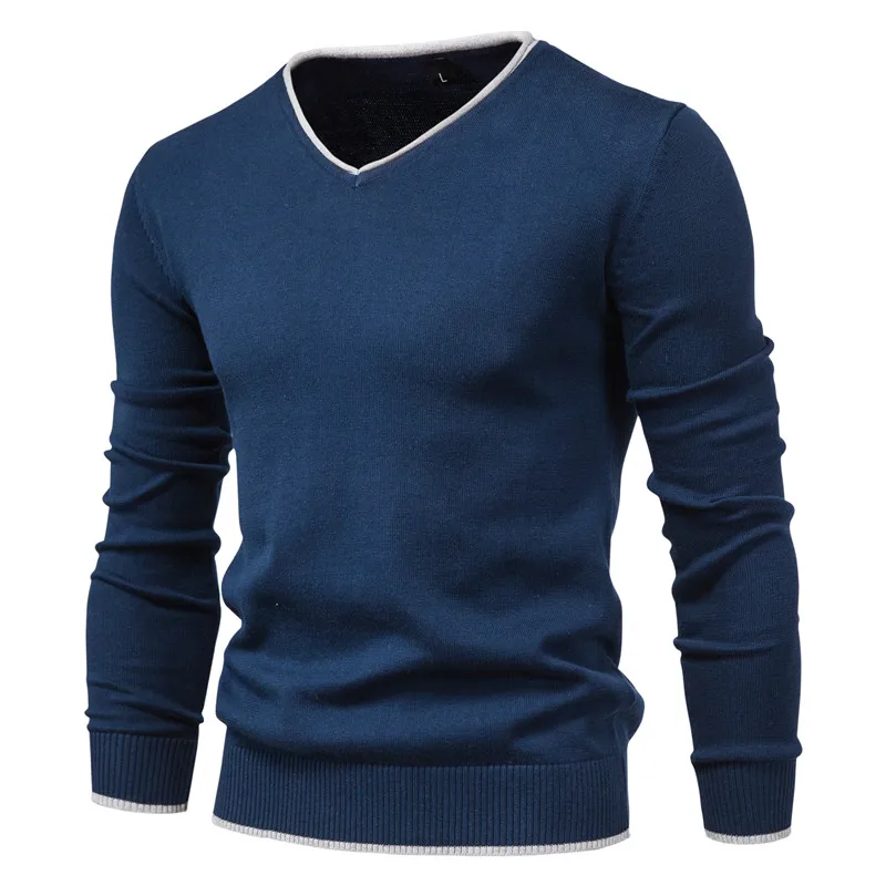 Source New Cotton Pullover V-neck Men's Sweater Fashion Solid