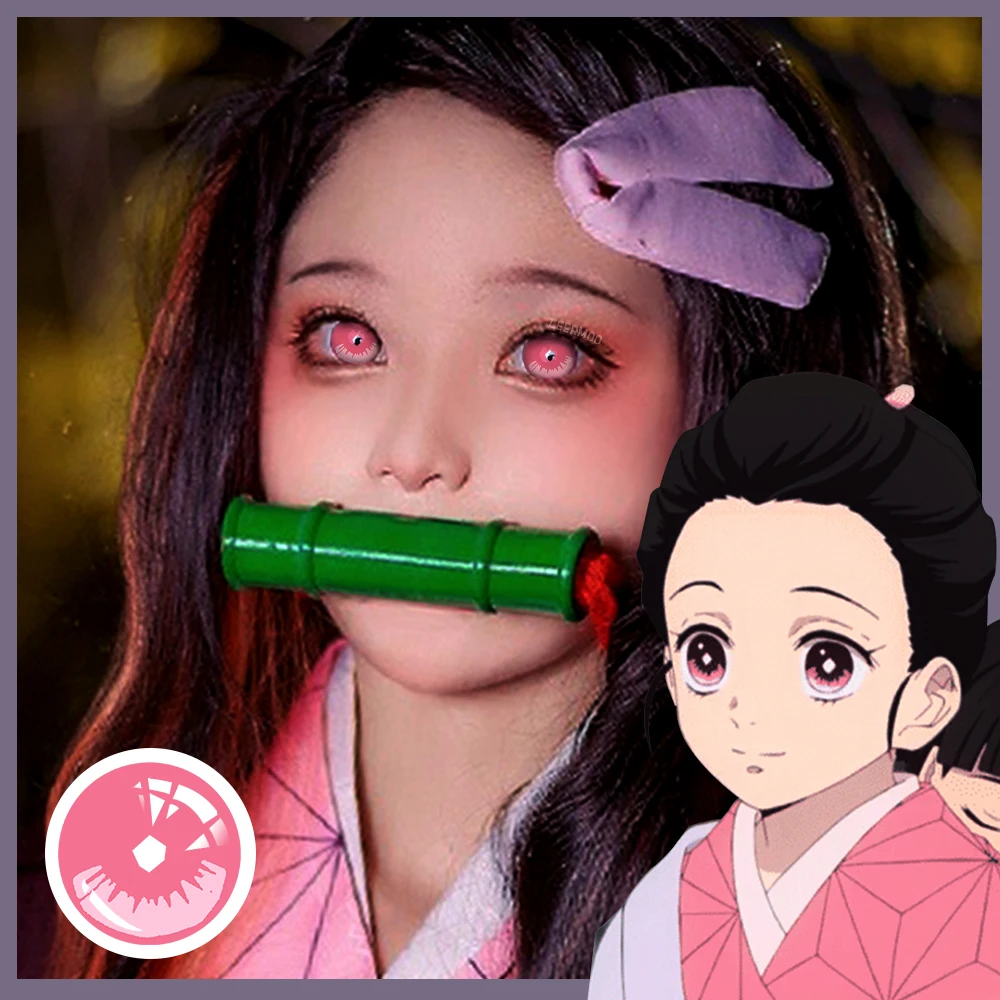 Leermoo камадо tanjirou красный цветные контактные линзы глазные по рецепту Nezuko маскарадный