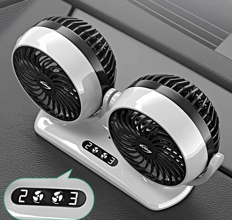 Регулируемый штормовой вентилятор Автомобильный Электрический с низким уровнем шума и 2 головками автомобильный вращением на 360 градусов