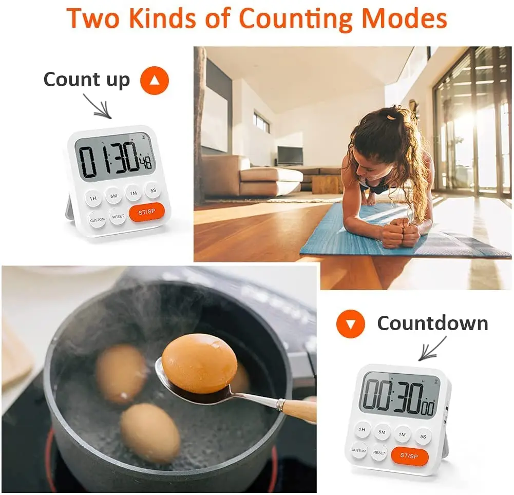 Digital Kitchen Timer Magnetic Countdown Timer Loud Alarm Large LCD Display Digital Clock 99 Hour Kitchen Timers