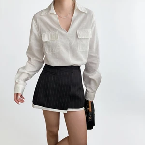 Custom Women's 100% Linen White Long Sleeve Shirt with Dual Chest Pocket