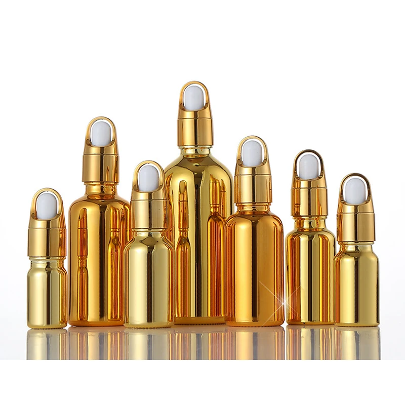 5ml 10ml 15ml 20ml 30ml 50ml 100ml Shiny Electroplate Gold Glass Dropper Bottles for Essential Oil