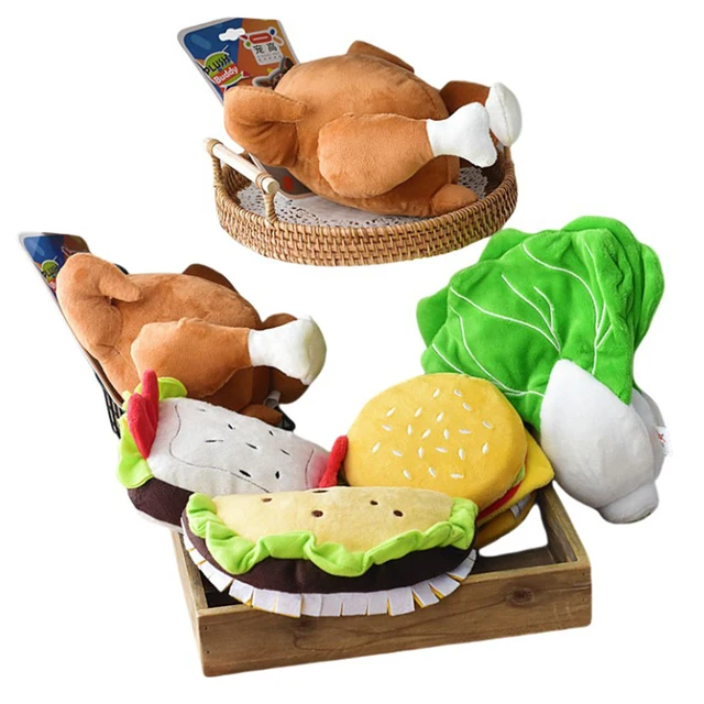 Amaz Hot Selling Burger Bread Chicken Legs Potato Chips Model Pet Squeaky Toy Dog Plush Toys