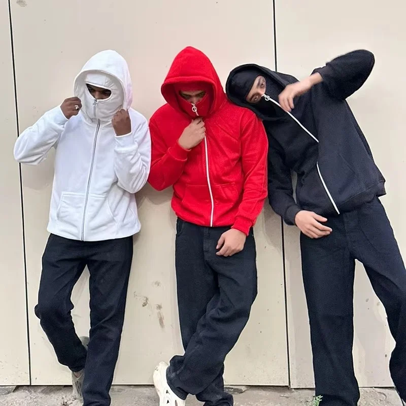 Custom Fleece Ninja Full Zip Hoodie - Men's Double Cap Balaclava