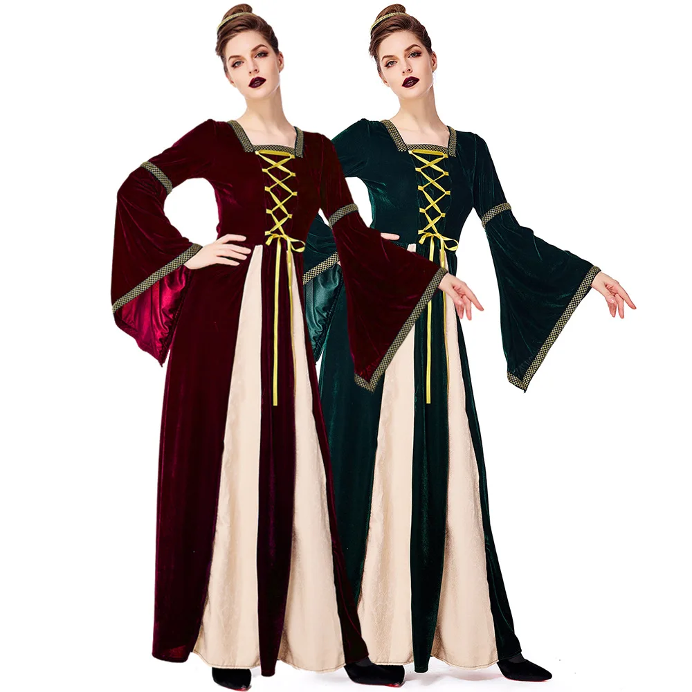 MJGkhiy Vestito Donna Medievale Lungo Costume Per Festa Rinascimentale Abito Costume di Carnevale Vintage Cosplay Abito Corsetto Medievale Vestiti da Sera Halloween Costume Donna