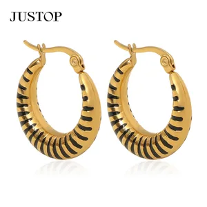 Designer 18K Gold Plated Vintage Epoxy Stainless Steel Statement Earrings C Shaped Hoop with Hook for Women for Party