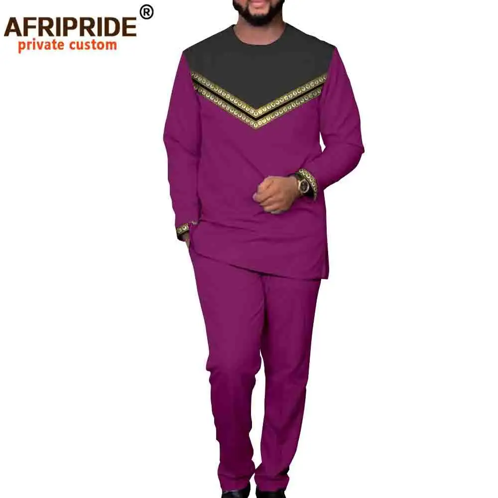 Custom Designed Multi-Color Dashiki Suit for Men Embroidered Long Sleeve Top and Pants for Summer Spring and Winter