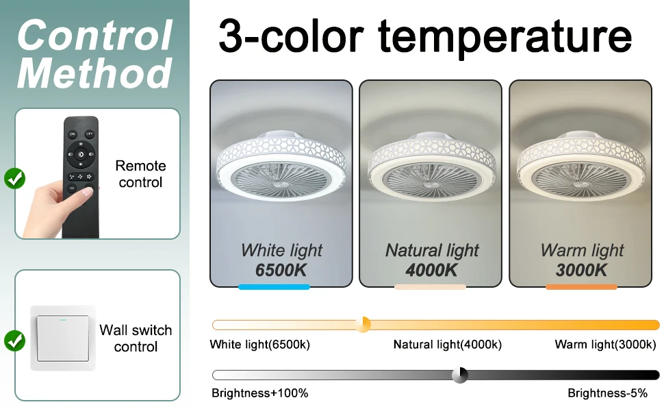 art light Modern 19" Enclosed Remote Control Ceiling Fan With Lamp Ceiling Fan With LED Light for Bedroom 4