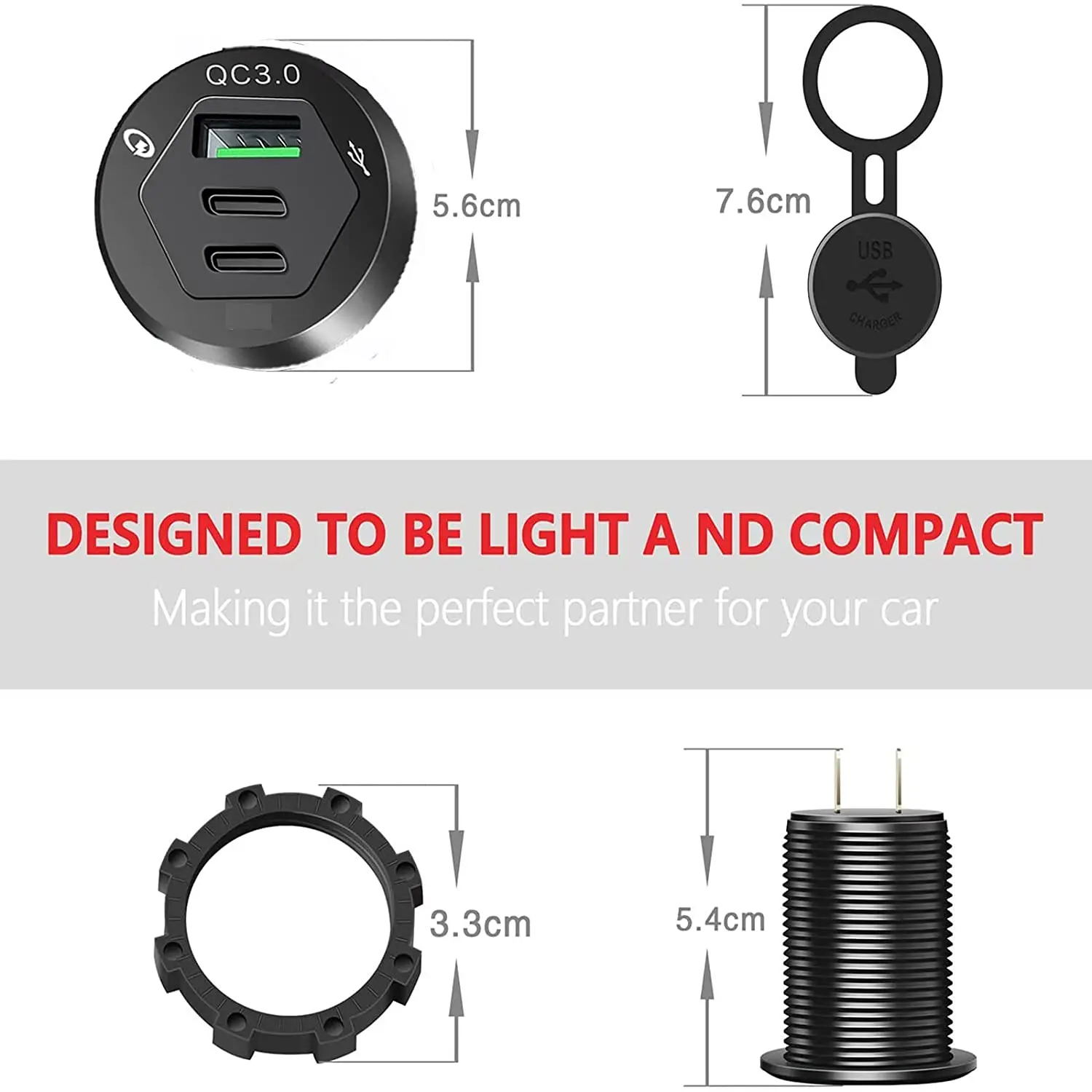 Caricabatterie Auto USB, Fydun Doppia Ricarica Rapida QC3.0 Doppia Presa USB per Caricabatterie Per 12/24V Auto, Moto, Barca, Cellulare, Tablet, MP3, Fotocamera